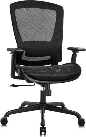 ELABEST Mesh Office Chair,Ergonomic Computer Desk Chair,Sturdy Task Chair- Adjustable Lumbar Support & Armrests,Tilt Function,Comfort Wide Seat,Swivel Home Office Chair (ELATASK, Black)