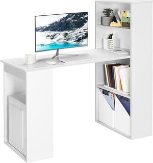 IFANNY White Computer Desk w/Bookshelf, Modern Home Office Desk w/Storage Shelves & CPU Stand, Space-Saving Design, Compact Corner Computer Workstation for Small Spaces