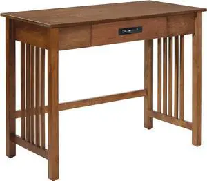 OSP Home Furnishings Sierra Writing Desk with Pull-Out Drawer and Mission Style Side Panels, Ash Brown
