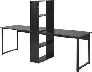 HOMCOM 88" Extra Long 2-Person Computer Desk with Storage Shelves Combo, Double Workstation Storage Study Writing Table for Home Office, Bookshelf, Black