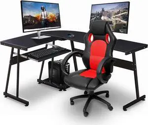 ivinta Reversible Black Gaming Desk Corner Desk Modern L-Shaped Desk Computer Desk for Home Office Small Space with Keyboard Tray and CPU Stand (44x58, Black)