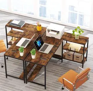 Tribesigns L Shaped Desk with Storage Shelves, Reversible Computer Desk Gaming Desk for Home Office Workstation, Rustic Brown