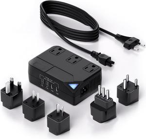 Universal 100V-220V Travel Converter, 250W Travel Voltage Converter for curlers, straighteners, Chargers, Power Plugs with 2 USB 2 Type-c Charging Ports and 3 AC Plugs, Including A,C,D,G,I,L Type