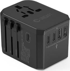 International Power Plug Adapter, Unidapt Universal Travel Adapter with 3 USB C and 2 USB A Ports, European Worldwide Wall Charger for EU UK AUS USA, Black