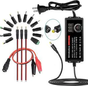 72W Power Supply Adjustable 3V ~ 24V Variable Universal Switching AC/DC Adapter Minidodoca AC to DC Converter with LED Voltage Display and 16 Tips for 3V to 24V Household Electronics - 3000mA Max