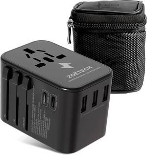 ZO?TECH 35.5W Quick Charge 3 Fast USB ELECTRIC 2 PD Universal International Travel Adapter for USA UK UAE QATAR AUS with Zipper Pouch 1st adapter with 2 USB C For Phones Laptops and more