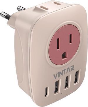 European Travel Plug Adapter International Power Plug Adapter with 1 USB C 3 USB A Ports and 2 US Outlets 6 in 1 Type C Charger Travel Essentials to Most of Europe Greece Italy(Pink)