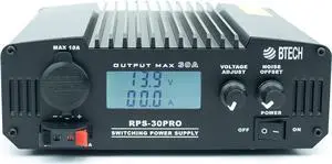 BTECH RPS-30PRO 30 Amp Regulated Universal Compact Bench Power Supply, AC-to-DC Power Convertor, 13.8V (9~15VDC Adjustable) with Noise Offset Adjustment, includes multiple power connections