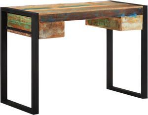 vidaXL Solid Reclaimed Wood Desk, Vintage Style Study Table with Steel Frame, 2 Drawers, Multicolor