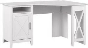 Bush Furniture Small Corner Computer Desk for Small Space, Office and Bedroom | Key West Collection L Desk with Storage and Aged Bronze Hardware | 54Wx32Dx30H