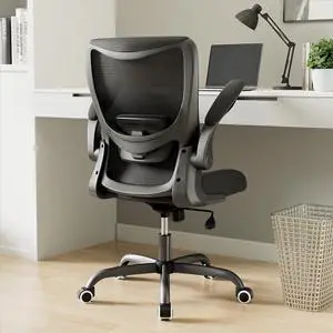 Office Chair, Ergonomic Desk Chair with Adjustable Lumbar Support, Computer Chair with Flip-up Armrest, Swivel Task Chair with Breathable Mesh for Home Office, Black Office Chair, Ergonomic Desk Chair with Adjustable Lumbar Support, Computer Chair with Flip-up Armrest, Swivel Task Chair with Breathable Mesh for Home Office, Black
