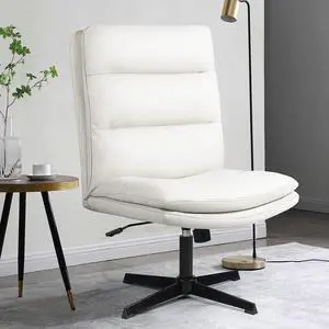 PU-Padded Armless Office Desk Chair No Wheels,High-Back Wide Seat Home Chair,120°Rocking Cross Legged Computer Task Chairs,Modern Adjustable Swivel Vanity Chairs (White)(AMS-HBPUOF-001) PU-Padded Armless Office Desk Chair No Wheels,High-Back Wide Seat Home Chair,120°Rocking Cross Legged Computer Task Chairs,Modern Adjustable Swivel Vanity Chairs (White)(AMS-HBPUOF-001)