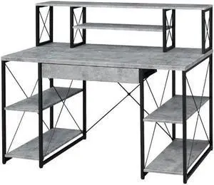 Acme Amiel Wooden 1-Drawer Writing Desk in Faux Concrete and Black