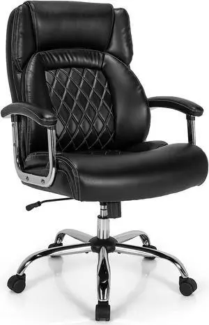 Giantex 500LBS Big and Tall Office Chair, Wide Seat Large Leather Executive Chair w/Heavy Duty Metal Base, Height Adjustable Swivel Computer Task Desk Chair, Padded Armrest, Rocking Backrest (Black)