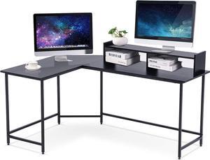ivinta Modern L-Shaped Computer Office Desk, Gaming Corner Desk with Monitor Stand, Home Office Study Writing Table Workstation for Small Spaces 6404