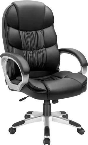 VICTONE Big and Tall Office Chair Ergonomic Desk Chair High Back Executive Computer Chair Adjustable Swivel PU Leather Task Chair with Padded Armrests and Lumbar Support (Black)