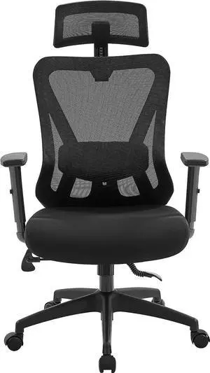Topeakmart Office Desk Chair, Ergonomic Computer Desk Chair with Adjustable Headrest Armrests and Lumbar Support, High Back Executive Swivel Study Chair Black