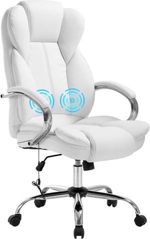 Office Chair Adjustable High Back Computer Chair PU Leather Massage Ergonomic Executive Task Rolling Swivel with Lumbar Support for Home Office, White