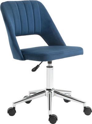 Vinsetto Mid Back Office Chair Velvet Fabric Swivel Scallop Shape Computer Desk Chair, Blue