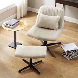 Art Leon Desk Chair No Wheels, with Foot Rest Stool and Lumbar Pillow, Mid Century Modern Rocking Mid Back Ergonomic Office Chair, Swivel Accent Chair for Living Room Bedroom, Velvet Tufted, Off White