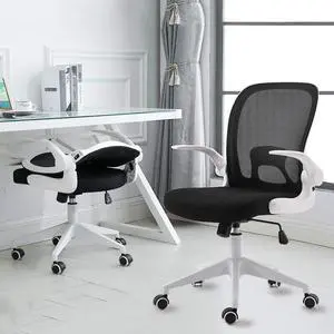 IPKIG Foldable Office Chair - Home Office Desk Chairs with Wheels and Flip-Up Arms - Foldable Backrest Mesh Computer Chair Adjustable Swivel Rolling Home Executive (White)