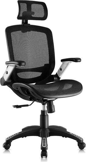 Gabrylly Office Mesh Chair, Ergonomic Desk Chair - Adjustable Headrest with Flip-Up Arms, Lumbar Support, Swivel Computer Office Chair for Home Office