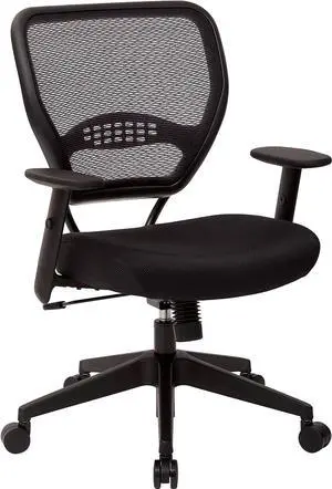Space Seating 55 Series Professional Dark Air Grid Back Adjustable Office Desk Chair with Built-in Lumbar Support, Black Mesh