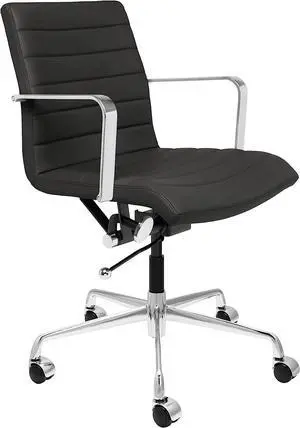 Laura Davidson Furniture SOHO II Ribbed Office Chair - Mid Back Desk Chair, Ergonomically Designed with Arm Rest & Swivel, Made of Faux Leather, Black, Computer Chair Laura Davidson Furniture SOHO II Ribbed Office Chair - Mid Back Desk Chair, Ergonomically Designed with Arm Rest & Swivel, Made of Faux Leather, Black, Computer Chair