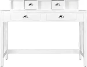Topeakmart Wood Writing/Study Desk for Home Office Computer PC Table with 4 Storage Drawers and Solid Pine Wood Legs, White