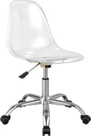 COSTWAY Acrylic Clear Desk Chair, Armless Swivel Vanity Ghost Plastic Chair with Sturdy Metal Base & Smooth Wheels, Height Adjustable Home Office Chair for Work, Study, Reception (1)