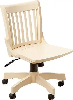 OSP Home Furnishings Deluxe Armless Wood Banker's Desk Chair with Adjustable Height, Locking Tilt, and Heavy Duty Base, Antique White