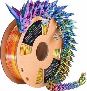 OVV3D 3D Printer Filament, Tri-Colors PLA Filament 1.75mm, Coextrusion Silk PLA Filament, Rainbow PLA Filament with Silk PLA Red-Yellow-Blue, 3D Printing Filament +/-0.02mm, 1kg