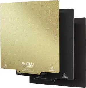 SUNLU PEI Sheet, Magnetic 3D Printer Bed with Frosted Textured, 235x235mm PEI Plate Flexible Printing Surface, 2 PCS PEI Sheet(Black+Gold)+1PC Base Sticker Sheet