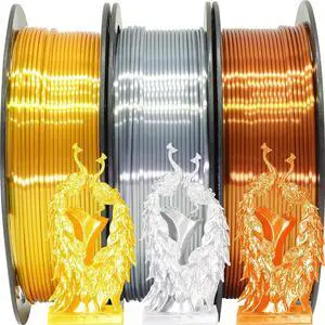 Shiny Silk Gold Silver Copper PLA Filament Bundle, 1.75mm 3D Printer Filament, Each Spool 0.5kg, 3 Spools Pack, with One 3D Printer Remove or Stick Tool MIKA3D