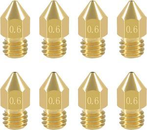 Aokin 8 Pcs 0.6mm MK8 Extruder Nozzles 3D Printer Nozzles for Creality Ender 3/3 Pro/3 V2, Ender 5/5 Pro, CR-10/10S, Makerbot, Anet A8 3D Printer