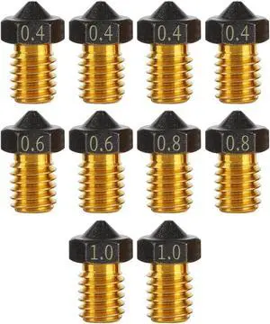10Pcs PTFE V6 Extruder Nozzles 0.4/0.6/0.8/1.0mm PTFE V6 Hotend Nozzle 1.75mm Filament for Anycubic Mega Series, Kobra Neo, Kobra Go, Chiron, for Prusa i3 MK3, Mini+