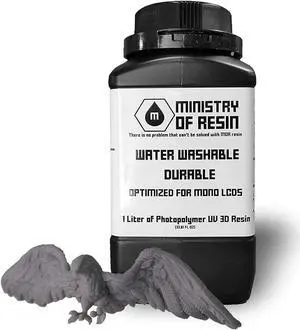 Water Washable Resin Durable Non-Brittle Low Odor 3D Printer Resin Optimized for Mono LCD Made in The USA 405nm Photopolymer Resin for LCD 3D Printing 1L Grey