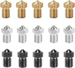 15PCS Nozzles Kit for Anycubic Koba, 3D Printer Parts 5PCS Hardened Steel + 5PCS Stainless Steel + 5PCS Brass 0.4mm Nozzles Kit for Mega S, Mega X, Kobra Neo, Kobra Go