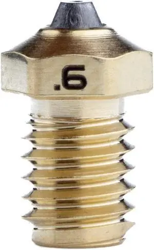 Diamondback Nozzles  V6 Compatible  Polycrystalline Solid Diamond Tip 3D Printer Nozzles, Improved Extrusion, Any Filament, Long Life, Wear Resistant, USA Made (Brass) (0.6mm)