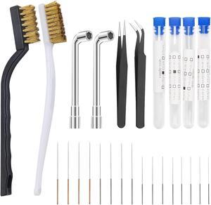 26Pcs 3D Printer Nozzle Wrench Cleaning Kit, Anglecai 16 Nozzle Cleaning Needles for Unclogging/ 4 Storage Tubes/ 2 L-Shaped Wrench for Fastening/ 2 Copper Wire Brushes/ 2 Tweezers for Details