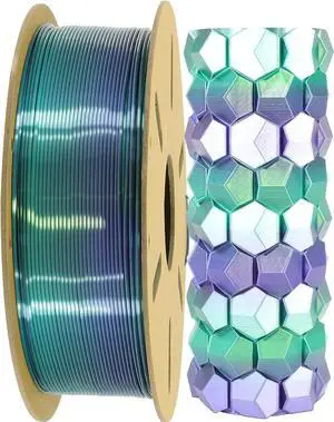 3D Silk PLA Filament Silk Purple Color Change to Silk Green, 1.75mm 3D Printing Filament, 2 Color Change Multi Colored Silk PLA, Widely Fit for 3D Printer, 1KG Silk PLA Purple to Green