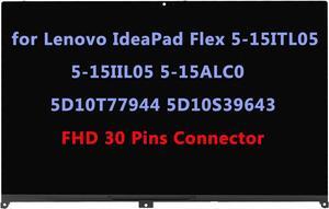 15.6" Replacement for Lenovo IdeaPad Flex 5-15ITL05 5-15IIL05 5-15ALC05 82HV 82HT 81X3 5D10T77944 5D10S39643 FHD-IPS LCD Display Touch Screen Digitizer Assembly Bezel with Board