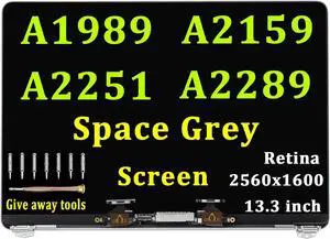 GBOLE for MacBook Pro Retina A1989 A2159 A2289 A2251 EMC 3456 3358 3348 3301 LCD Screen Display Digitizer Assembly Replacement Panel (Space Grey)