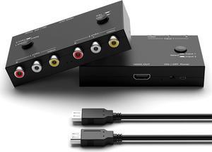 2 AV to HDMI Switcher RCA to HDMI Converter Video and Audio Transmission Converter Support 720P/1080P(30HZ/60HZ) for WII N64 PS1 PS2 PS3 VHS VCR DVD Players