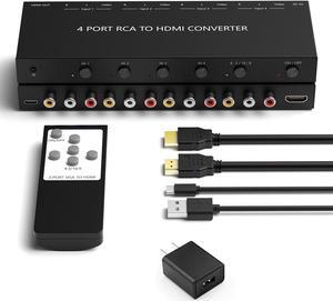4 AV to HDMI Converter Switcher RCA to HDMI Video and Audio Transmission Converter Support 720P/1080P(30HZ/60HZ) for WII N64 PS1 PS2 PS3 VHS VCR DVD Players