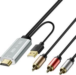 HDMI to RCA Converter HDMI to AV Adapter Cable HDMI Male to 3RCA Audio Video Converter Adapter 1080P for Old TV DVD Players HDTV Projectors A/V receivers - 6 feet (Silver)