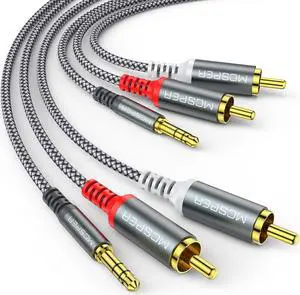 2-Pack RCA to 3.5mm AUX Cable (6.6 Feet) 3.5 mm 1/8 to RCA 2-Male Headphone Jack Adapter Splitter Premium Stereo Audio Cord for Connects a Smartphone Tablet HDTV or MP3 Player to a Speaker (Grey)