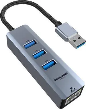 USB to Ethernet Adapter, USB Ethernet Adapter for Laptop Shuomeng USB RJ45 Hub with 3*USB 3.0 Gigabit 1000/100/10 Mbps Support Windows, Mac OS, Surface Pro, Linux, XPS, Smart TV, and More