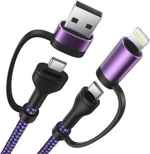4-in-1 USB C Cable Apple MFi Certified Lightning Cable 6.6ft 60W Type C Charger Fast Charging Nylon Braided Multi iPhone Charger Cord for iPhone 16 15 Pro Max/15 Plus/ 14 13 Pro/iPad/MacBook/