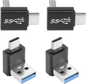 QIANRENON 90° Angle USB3.1 Male to USB C Male Charging Adapter 10Gbps USB3.1 to USB C Data Connector Right Angle Plug QC60W/PD15W (only A to C), for Wall Charger Phone Laptop,4Pcs (Positive Bend/Up)
